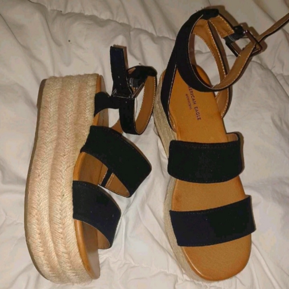 Black wedge sandals